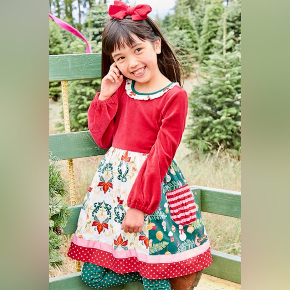 Matilda Jane Happy Holly Daze Dress size 8 w/ FREE leggings